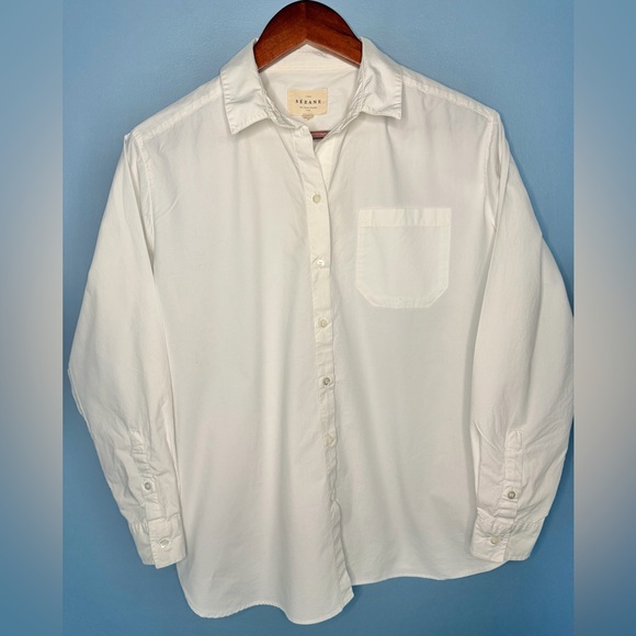 Sézane 100% Organic Cotton Tomboy Shirt White Button Down | Size 34 (US 2) - Picture 4 of 8